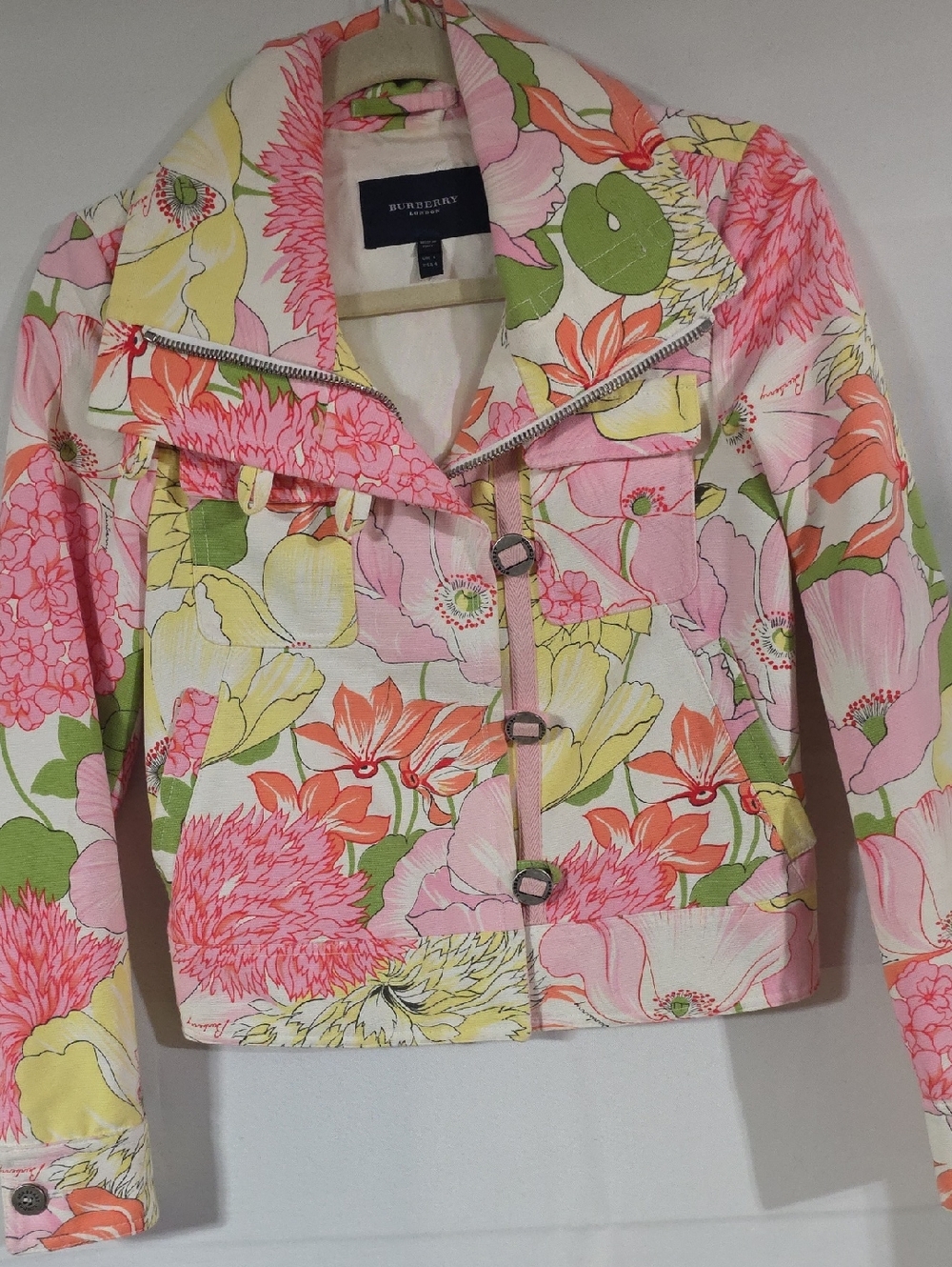 Burberry Floral Cotton Jacket in Pink, Green and Yellow